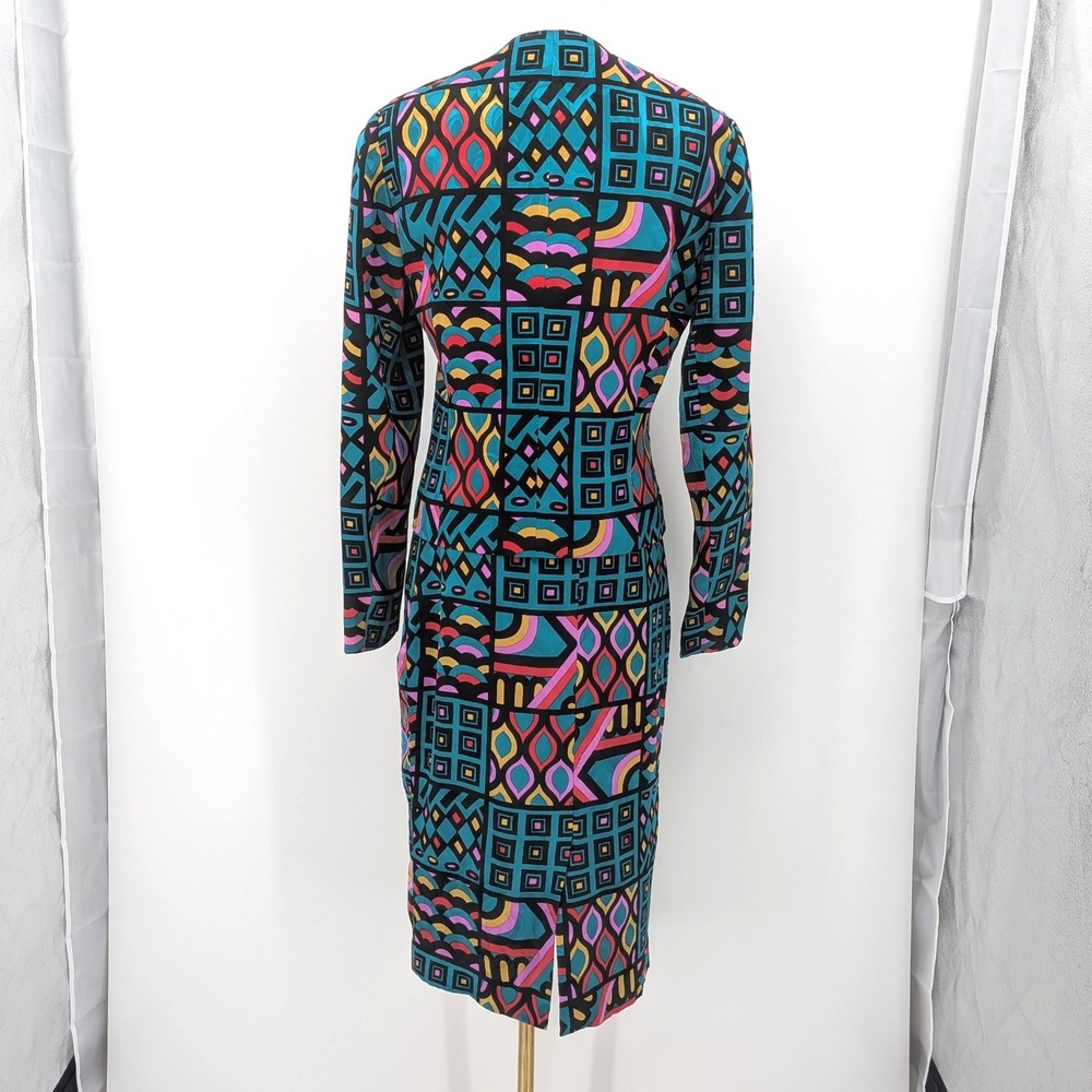 Anne Crimmins Signature Silk Blend Art‎ Print Jacket Skirt Set Geometric Vintage - Picture 2 of 16